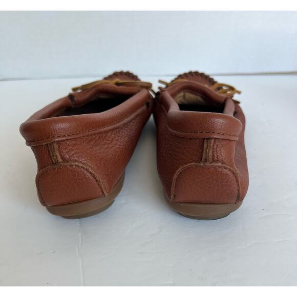 Minnetonka Moccasin Bow Loafer Chestnut Brown Leather Slip On Driving Shoes 8.5 - Picture 8 of 10